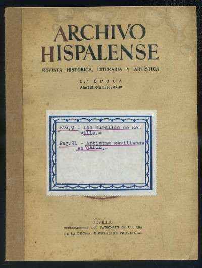 ARCHIVO HISPALENSE. REVISTA HISTÓRICA, LITERARIA Y ARTÍSTICA. 2ª ÉPOCA. AÑO 1951. NUMERO 48-49.