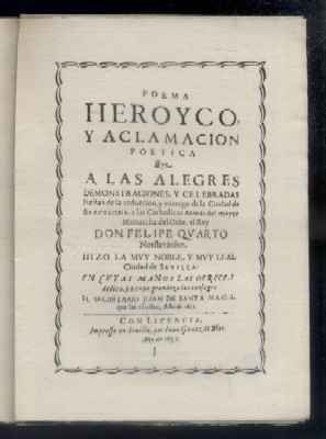 POEMA HEROICO Y ACLAMACION POETICA.