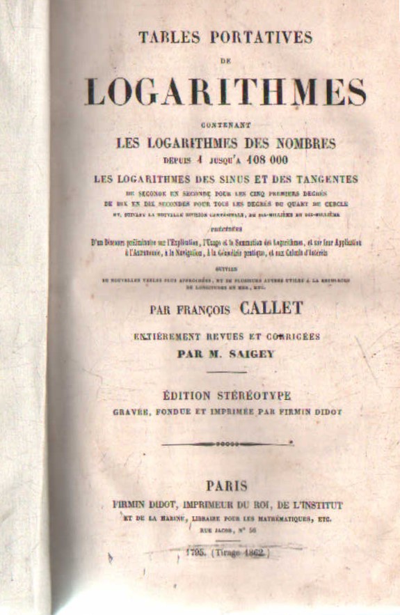 TABLES PORTATIVES DE LOGARITHMES