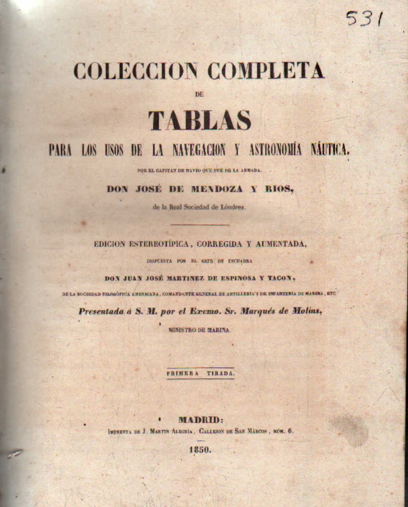 COLECCIÓN COMPLETA DE TABLAS PARA LOS USOS DE LA NAVEGACIÓN Y ASTRONOMÍA NÁUTICA