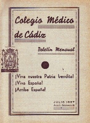COLEGIO MEDICO DE CADIZ. BOLETIN MENSUAL. AÑO I Nº6 1937.