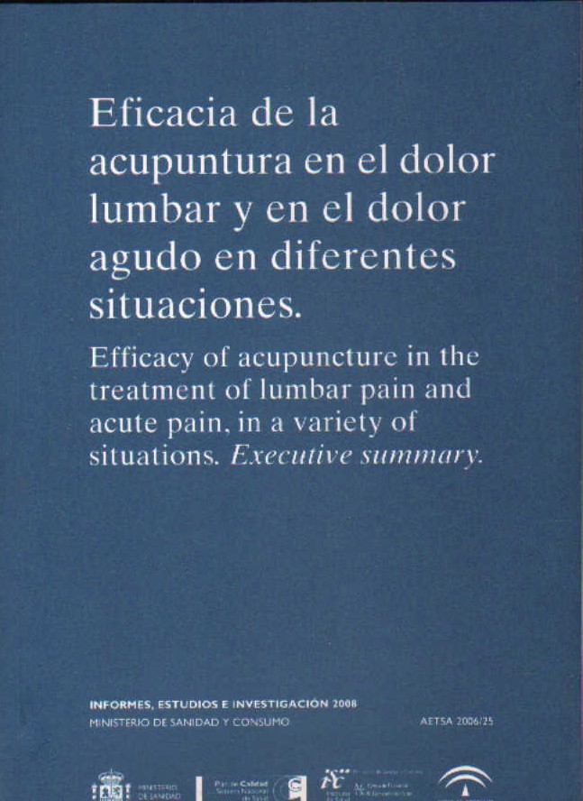 EFICACIA DE LA ACUPUNTURA EN EL DOLOR LUMBAR Y EN EL DOLOR AGUDO EN DIFERENTES SITUACIONES