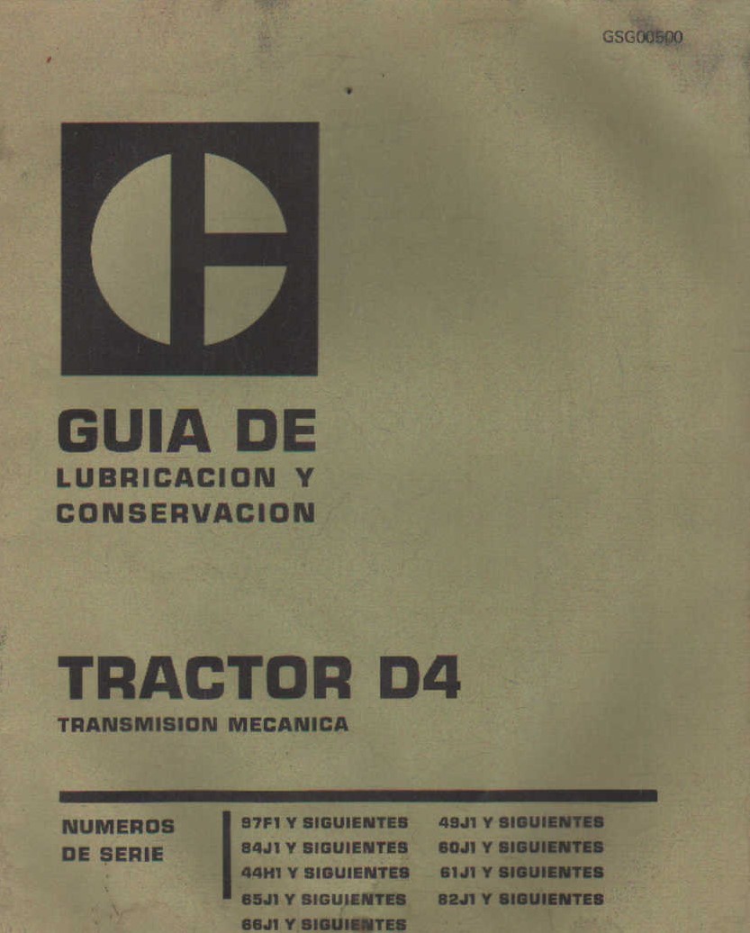 GUIA DE LUBRICACIÓN Y CONSERVACIÓN TRACTOR D4 TRANSMISION MECANICA