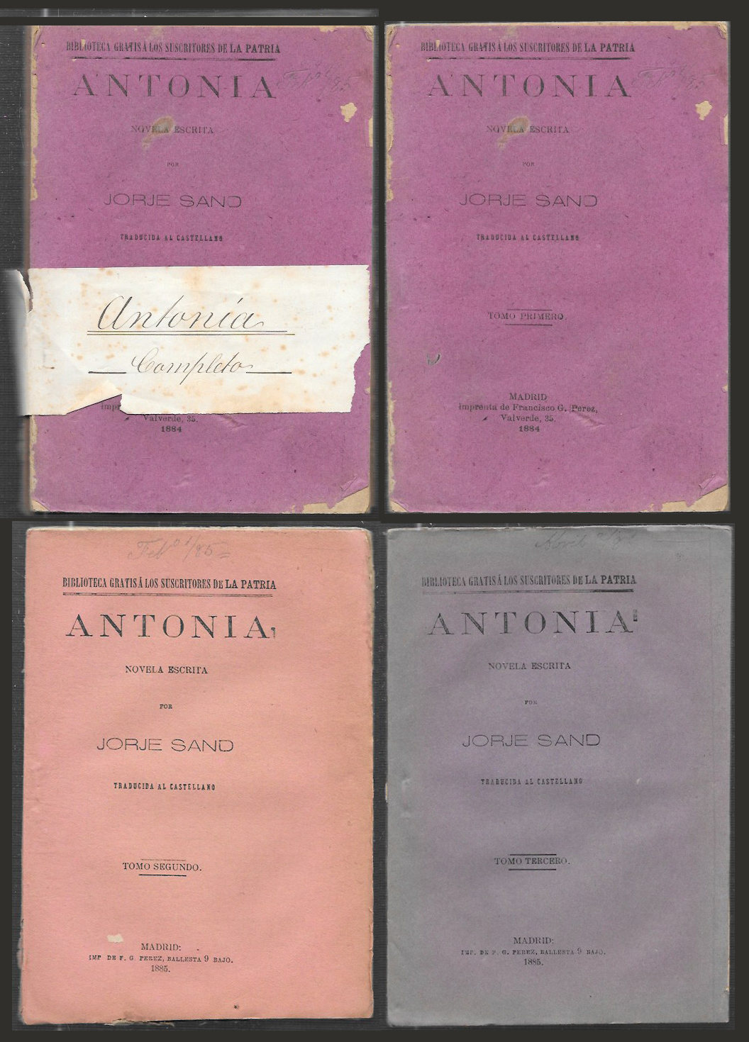 ANTONIA, NOVELA ESCRITA POR JORJE SAND - 3 TOMOS