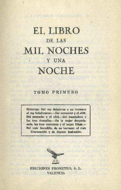 EL LIBRO DE LAS MIL Y UNA NOCHE. TOMO PRIMERO.