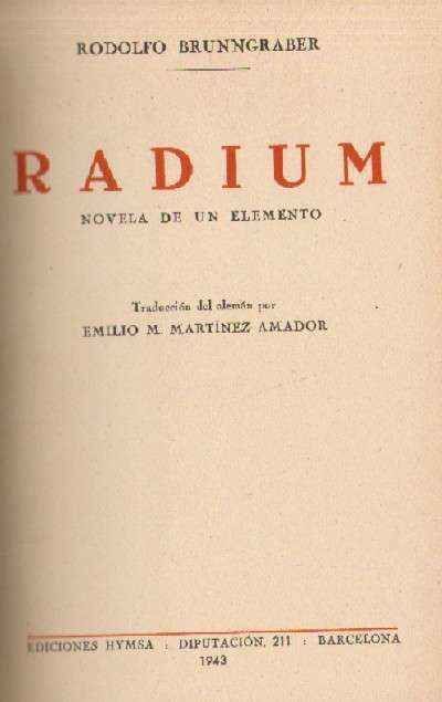 RADIUM. NOVELA DE UN ELEMENTO
