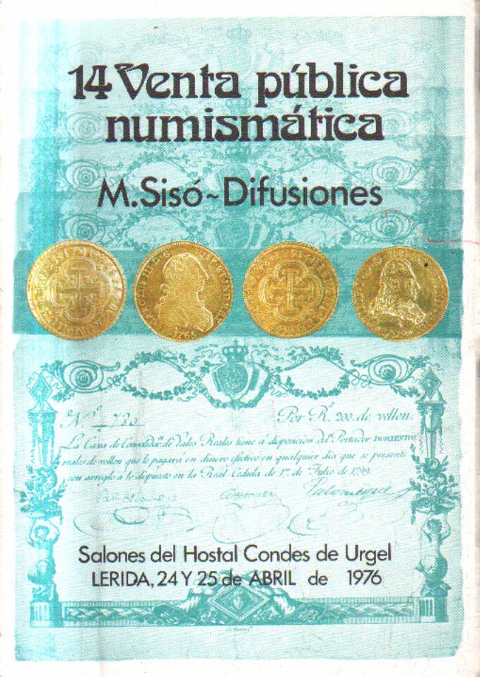 14 VENTA PUBLICA NUMISMATICA.LERIDA, 24 Y 25 DE ABRIL DE 1976.