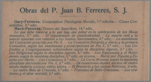 QUINTIN RUIZ DE GAUNA. OBRAS DEL P. JUAN B. FERRERES S.J.