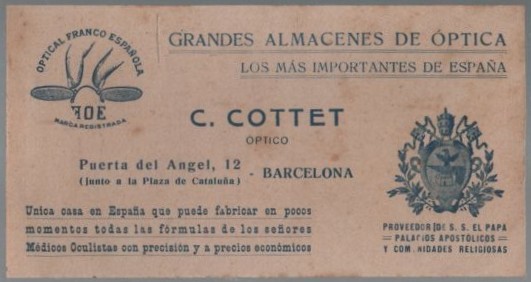 GRANDES ALMACENES DE OPTICA C. COTTET. OBRAS P. JUAN B. FERRERES S.J.
