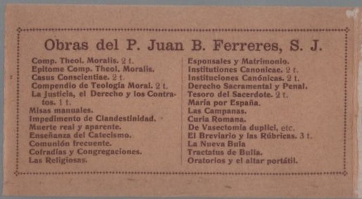 GRANDES ALMACENES DE OPTICA C. COTTET. OBRAS P. JUAN B. FERRERES S.J.