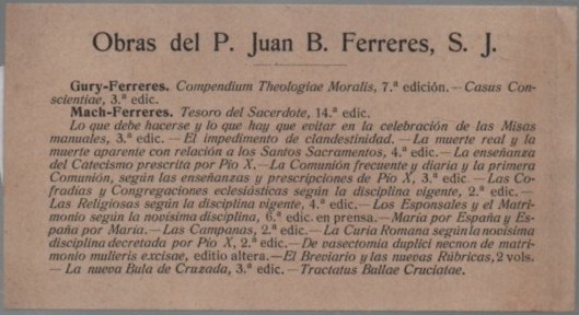 EL ARTE CATÓLICO. OBRAS DEL P. JUAN B. FERRERES S.J.