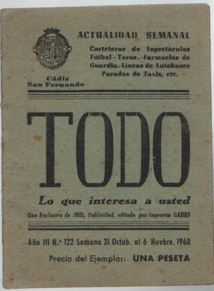 LIBRETO PUBLICIDAD ACTUALIDAD SEMANAL. CÁDIZ - SAN FERNANDO