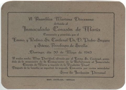 TARJETA DIOCESANA VI ASAMBLEA MATIANA DIOCESANA 1943