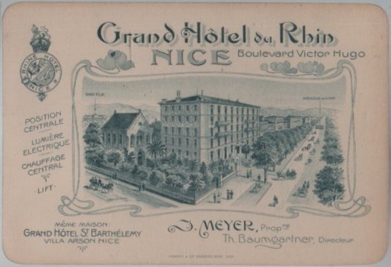 PUBLICIDAD GRAND HOTEL RHIN NICE BOULEVARD VICTOR HUGO