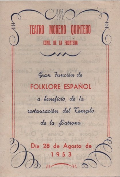 PROGRAMA DE MANO DE FESTEJOS TEATRO MORENO QUINTERO 1953