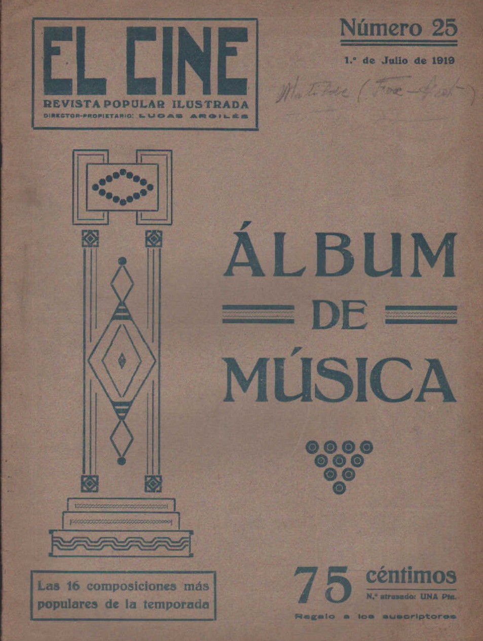 EL CINE REVISTA POPULAR ILUSTRADA: ALBUM DE MUSICA