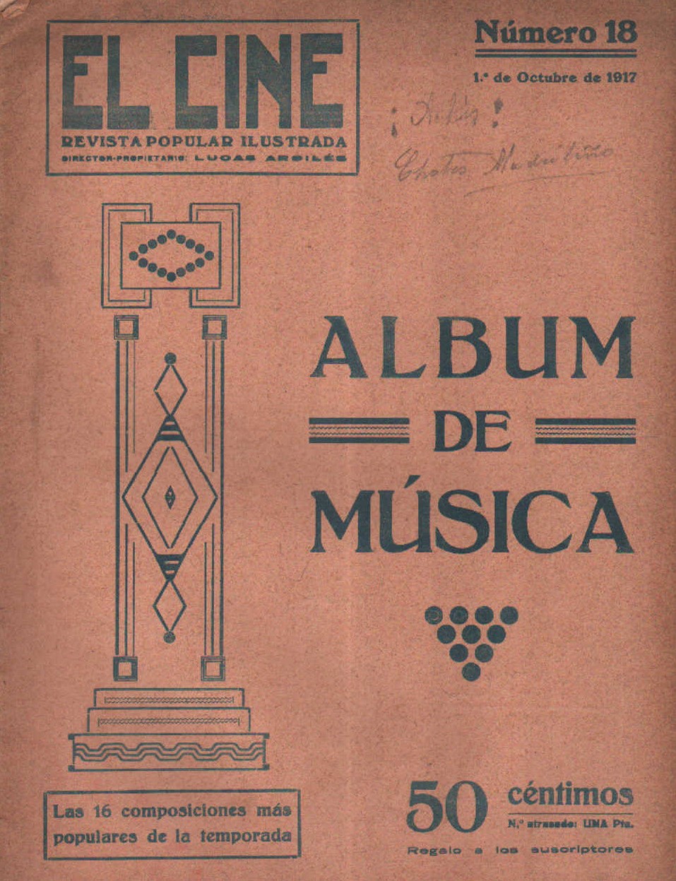 EL CINE REVISTA POPULAR ILUSTRADA: ALBUM DE MUSICA NUMERO 18