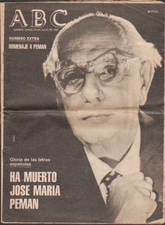 HA MUERTO JOSE MARIA PEMAN - DIARIO ABC MADRID 20 JULIO 1981