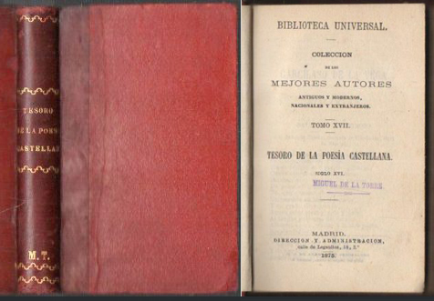 COLECCIÓN MEJORES AUTORES ANTIGUOS Y MODERNOS TOMO XVII TESORO DE LA POESIA CASTELLANA SIGLO XVI