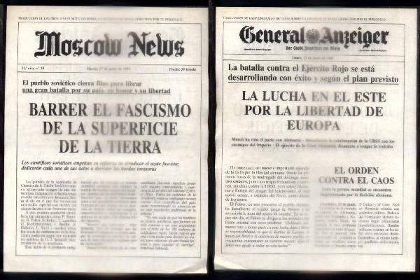 PORTADA GENERAL ANZEIGER. 23-6-1941- PORTADA MOSCOW NEWS. 27-6-1941. INVASION DE RUSIA. (COPIA).