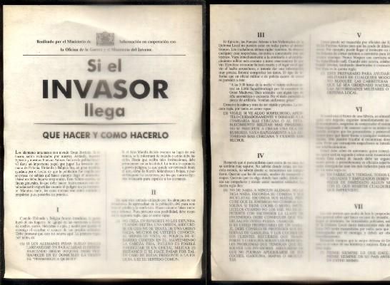 HOJA QUE HACER Y COMO, SI EL INVASOR LLEGA. MINISTERIO DEL INTERIOR Y OFICINA DE GUERRA. (COPIA).