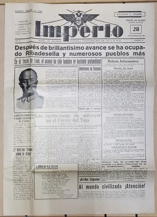 IMPERIO - DIARIO DEFALANGE ESPAÑOLA TRADICIONALISTA DE LAS J.O.N.S. Nº 289 AÑO 1937
