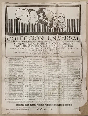 HOJA SUELTA PUBLICIDAD COLECCIÓN UNIVERSAL  1920
