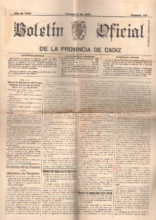 BOLETIN OFICIAL DE LA PROVINCIA DE CADIZ AÑO DE 1939 14 DE JULIO Nº 161