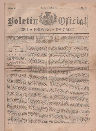 BOLETIN OFICIAL DE LA PROVINCIA DE CADIZ AÑO DE 1917 22 DE FEBRERO Nº 42