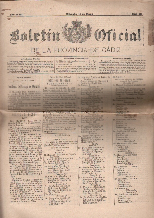 BOLETIN OFICIAL DE LA PROVINCIA DE CADIZ AÑO DE 1917 14 DE MARZO Nº 58