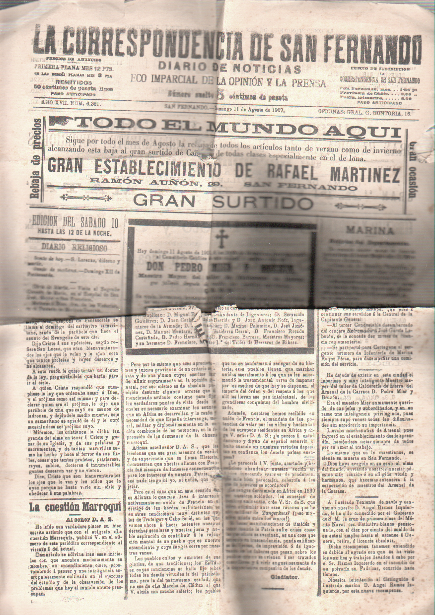 LA CORRESPONDENCIA DE SAN FERNANDO DIARIO DE NOTICIAS AÑO XVII Nº 6321 - 11-8-1907
