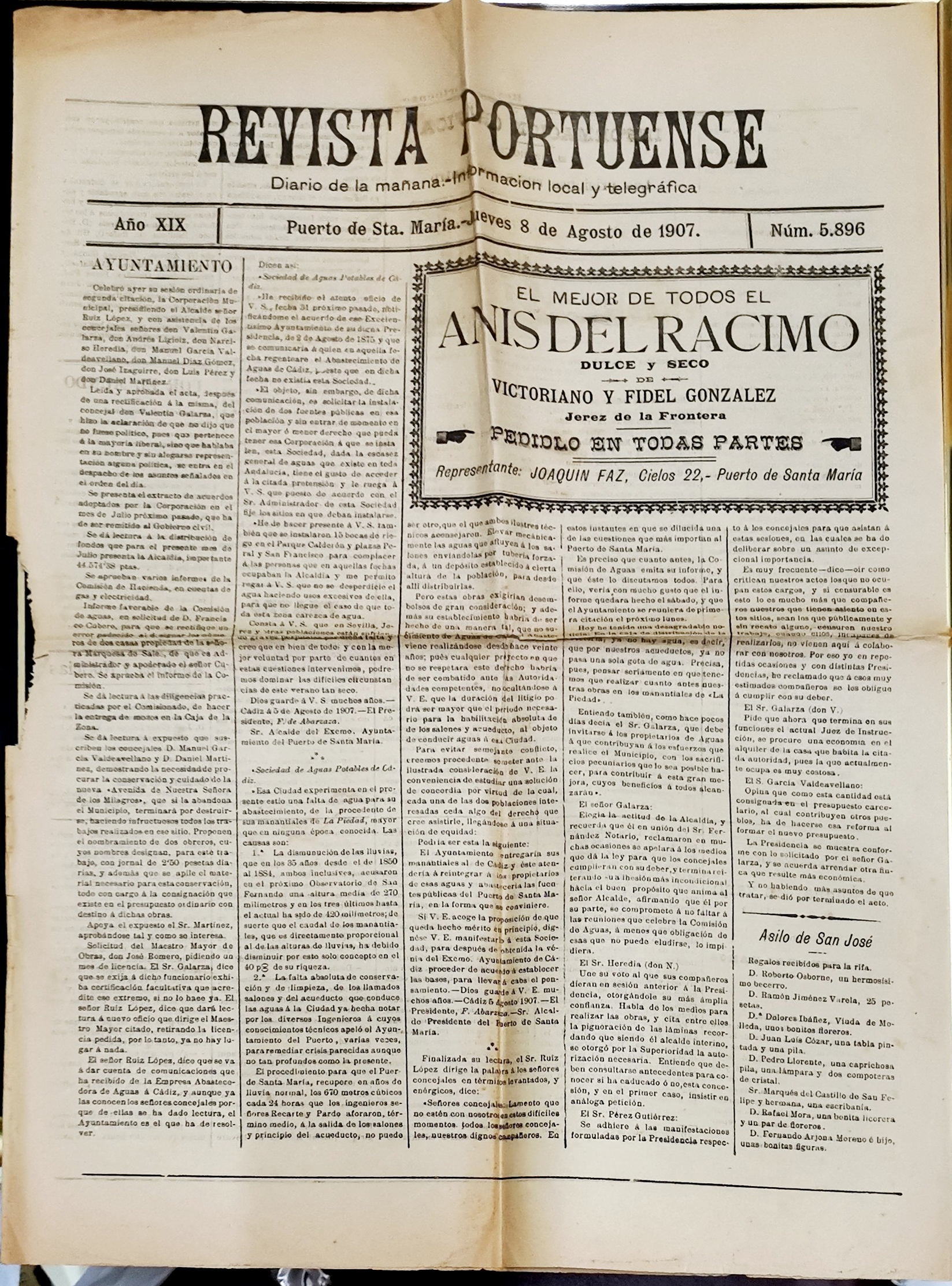 REVISTA PORTUENSE DIARIO DE LA MAÑANA - AÑO XIX - 8-8-1907 Nº 5896