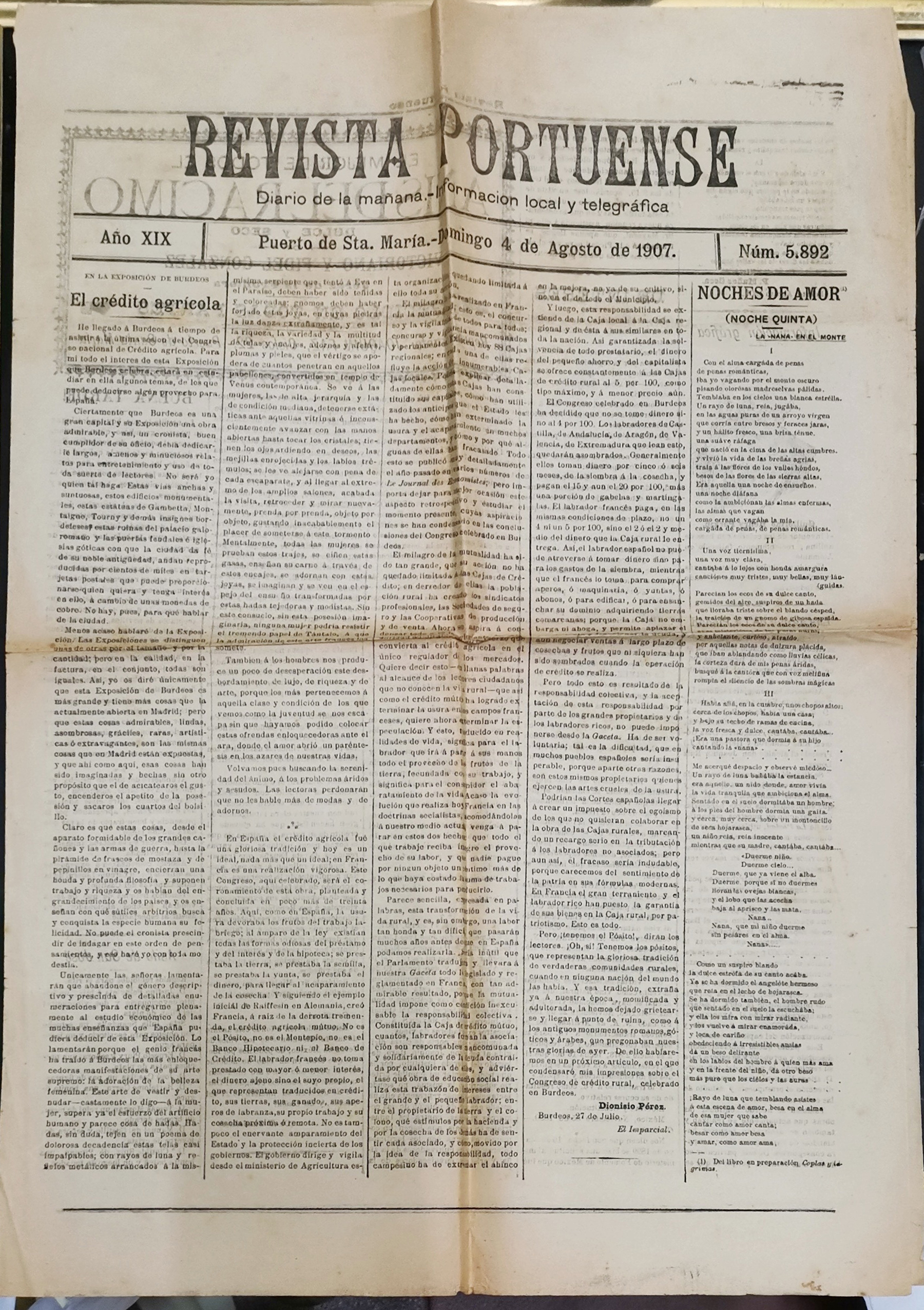 REVISTA PORTUENSE DIARIO DE LA MAÑANA - AÑO XIX - 4-8-1907 Nº 5892