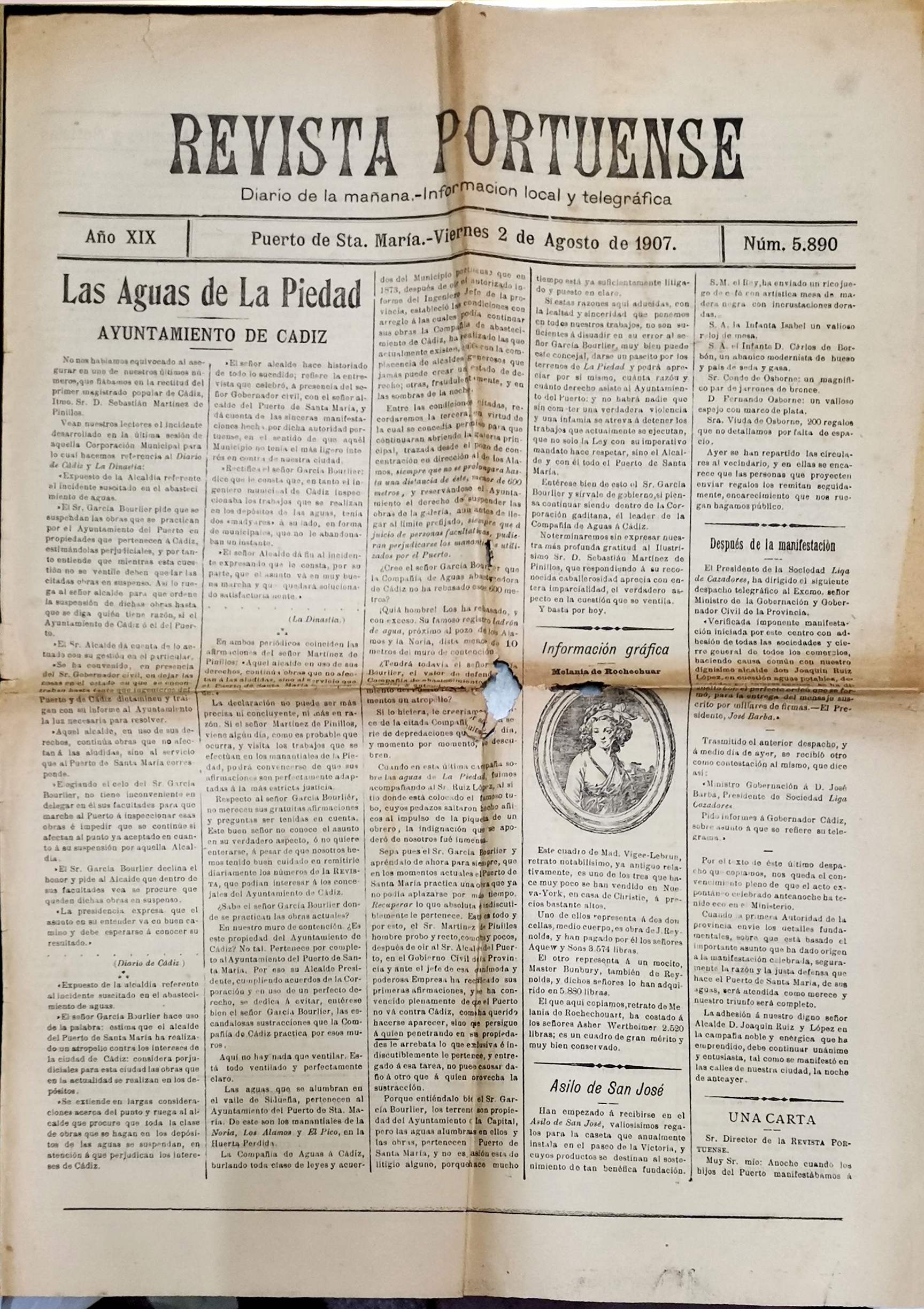 REVISTA PORTUENSE DIARIO DE LA MAÑANA - AÑO XIX - 2-8-1907 Nº 5890
