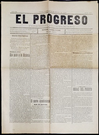 PERIODICO EL PROGRESO CADIZ 9 DE JUNIO DE 1909 AÑO III Nº 302