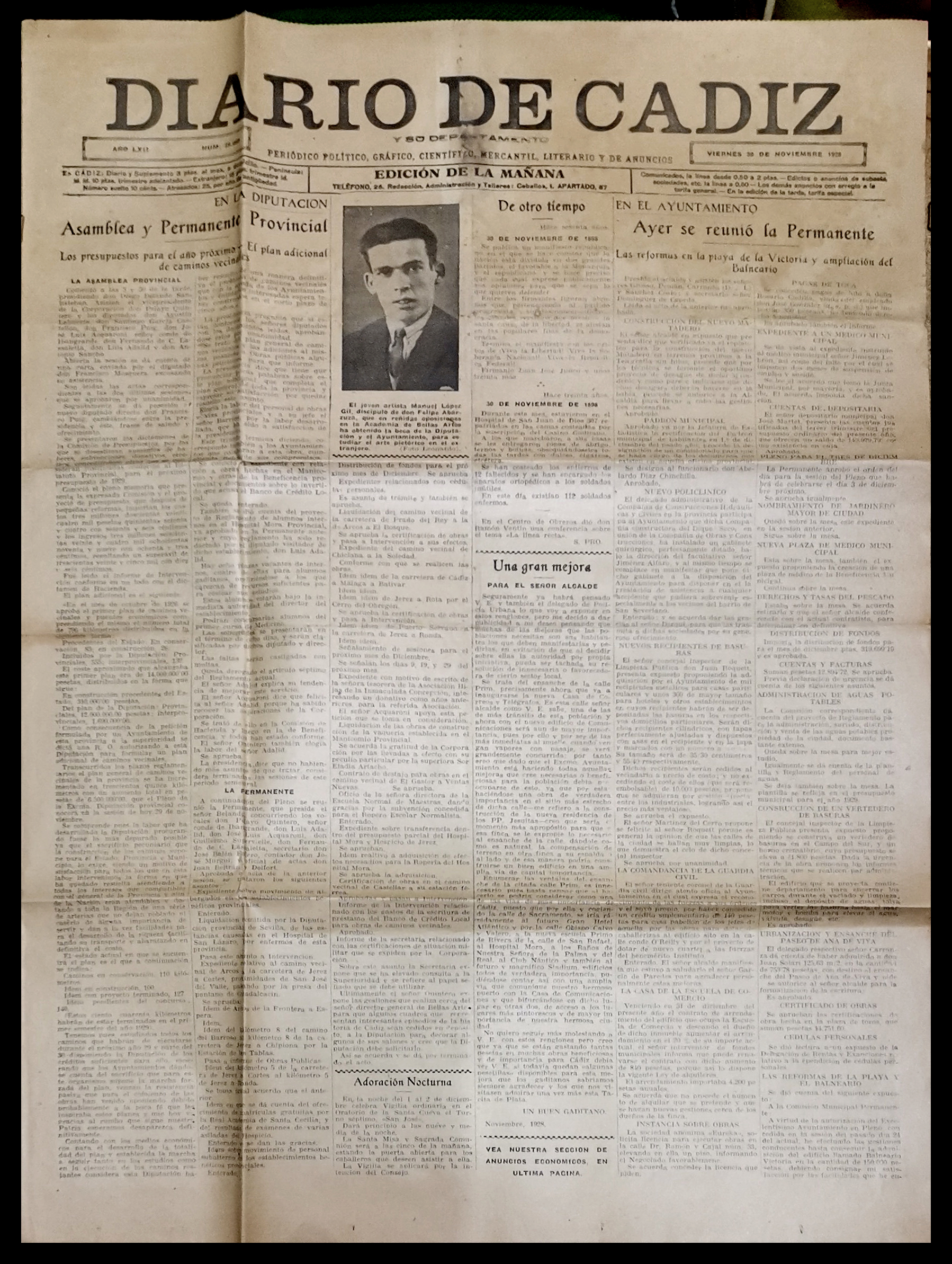 DIARIO DE CADIZ AÑO LXII  Nº 28.069 VIERNES 30 DE NOVIEMBRE DE 1928
