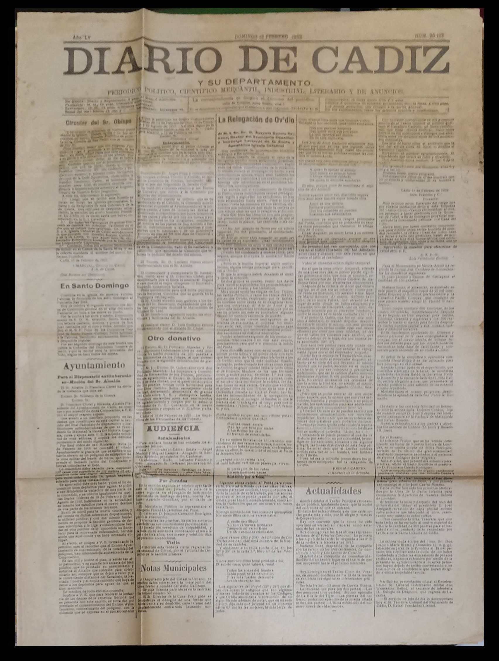 DIARIO DE CADIZ Y SU DEPARTAMENTO AÑO LV Nº 26.122 DOMINGO 12 FEBRERO 1922
