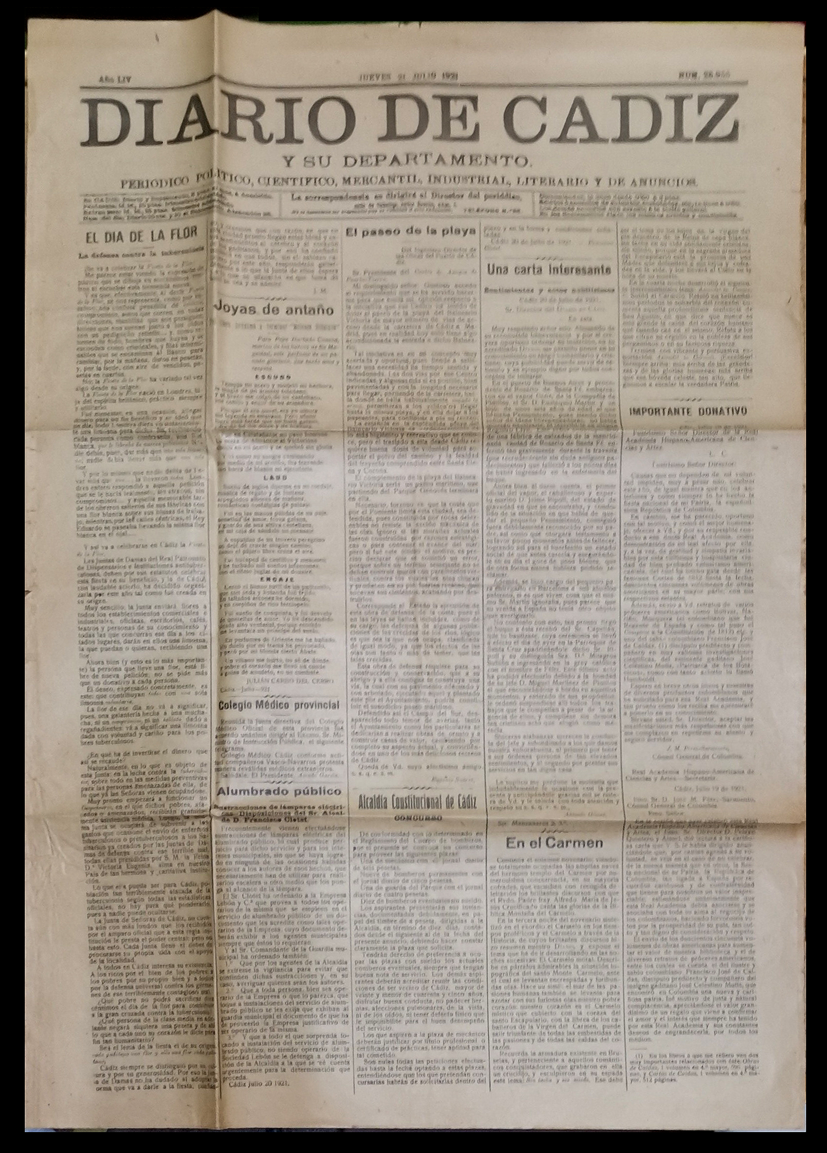 DIARIO DE CADIZ Y SU DEPARTAMENTO AÑO LIV Nº 25.956 JUEVES 21 JULIO 1921