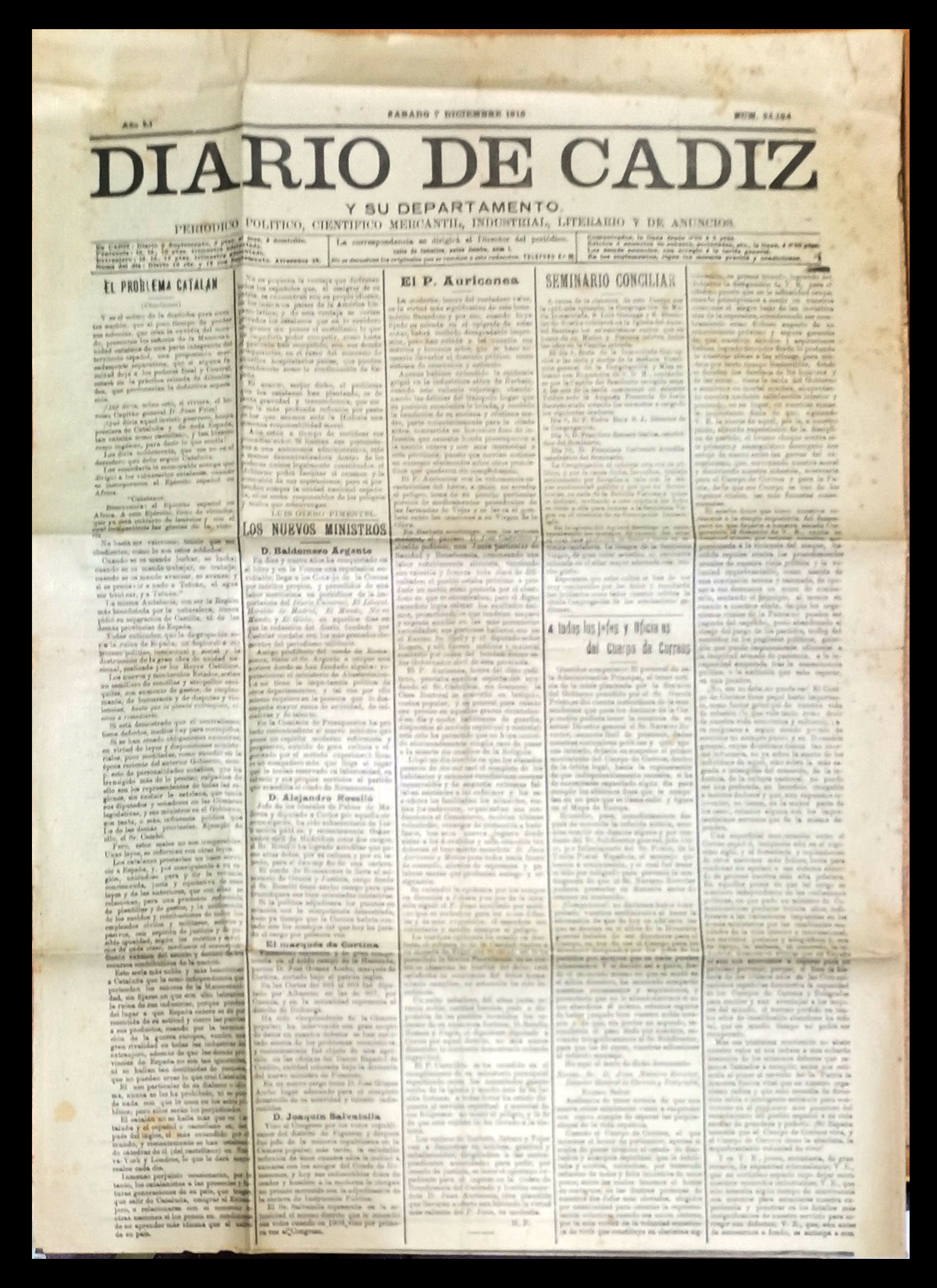 DIARIO DE CADIZ Y SU DEPARTAMENTO AÑO LI Nº 25.194 SABADO 7 DICIEMBRE 1918