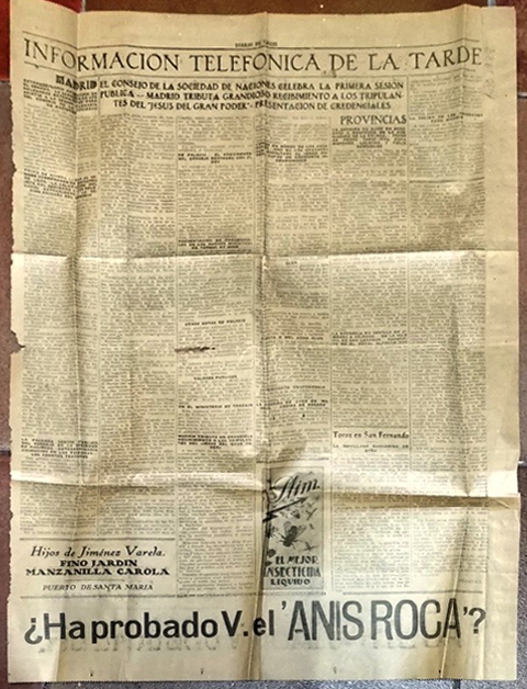 INFORMACION TELEFONICA DE LA TARDE - DIARIO DE CADIZ (UNA HOJA)
