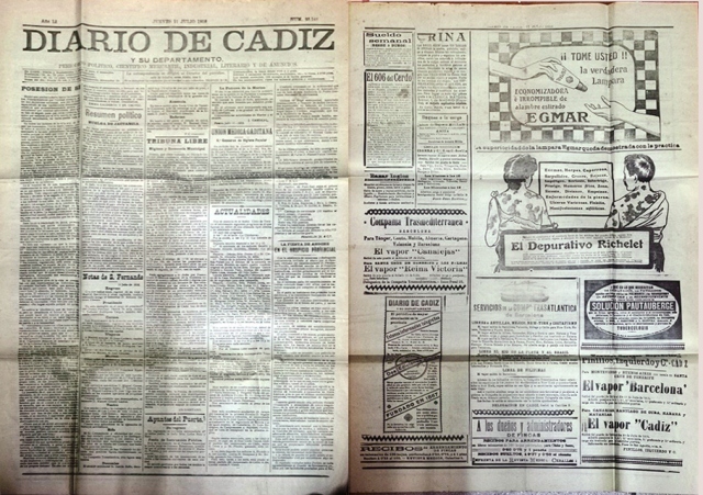DIARIO DE CADIZ (4 PAG.) JUEVES 11 JULIO 1918 AÑO LI Nº 25148