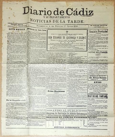 DIARIO DE CADIZ (2 PAG.) SUPLEMENTO AL Nº MIERCOLES 27 FEBRERO 1918
