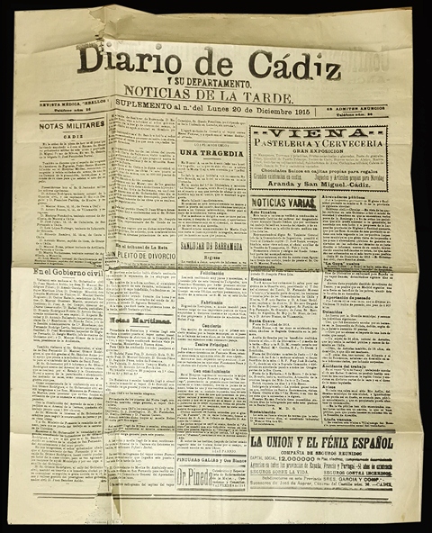 DIARIO DE CADIZ (4 PAG.) SUPLEMENTO AL Nº LUNES 20 DICIEMBRE DE 1915