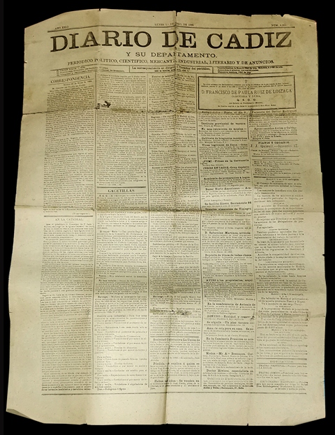 DIARIO DE CADIZ (4 PAG.) LUNES 1 ABRIL 1889  AÑO XXII Nº 8.034