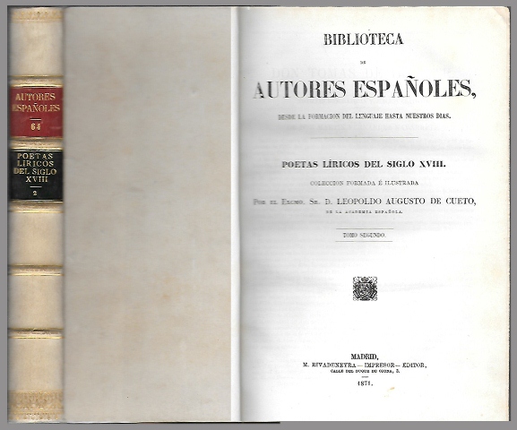 POETAS LIRICOS DEL SIGLO XVIII TOMO 2º - BIBLIOTECA DE AUTORES ESPAÑOLES Nº 35