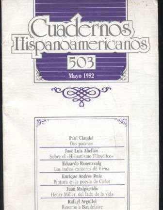 CUADERNOS HISPANOAMERICANOS. MAYO 1992. Nº 503