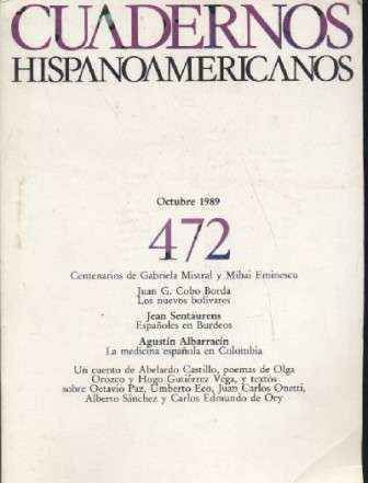 CUADERNOS HISPANOAMERICANOS. OCTUBRE 1989. Nº 472