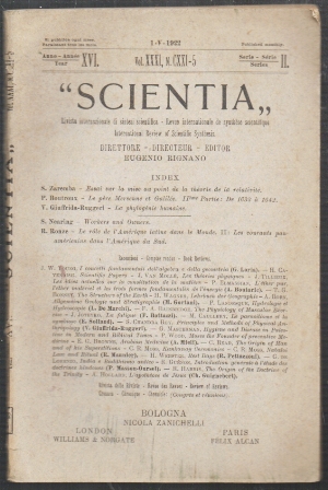REVISTA SCIENTA - VOL. XXI, N. CXVIII-5 SERIE II - ANNO XVI - I-V-1922.