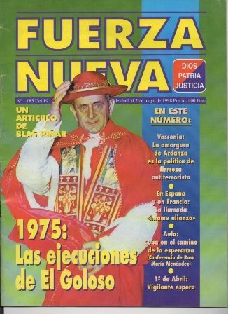 REVISTA FUERZA NUEVA. Nº 1185 DEL 19 DE ABRIL AL 2 DE MAYO DE 1998.