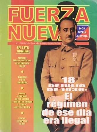 REVISTA FUERZA NUEVA. Nº 1211 DEL 10 AL 24 DE JULIO DE 1999.